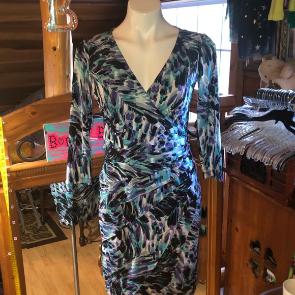 NEW London Times purple & turquoise Sexy low cut dress - Picture 6 of 12
